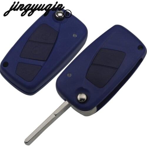 Jingyuqin 10pcs/lot Blue Key Case Shell Cover Fob Blank For FIAT Iveco Punto Ducato Stilo Panda Idea Doblo Bravo 2/3 Buttons