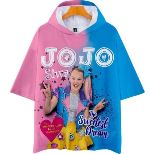 JOJO SIWA boy and girl loose hooded t-shirt trend street mens hoodie t shirt mens hip-hop harajuku short sleeve tees