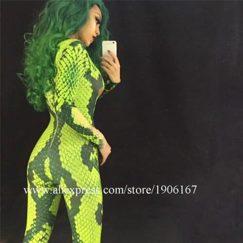Halloween Green Snake Jumpsuit Halloween 3D Cosplay Role Costume Women Sexy Lady Nightclub Party Dress Dance Bodysuit Clothes
