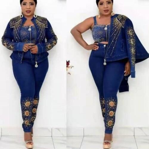 3 Piece Matching Sets Africa Clothes 2021 African Dashiki New Fashion Suit Top And Trousers Super Elastic Party Lady Womens Set