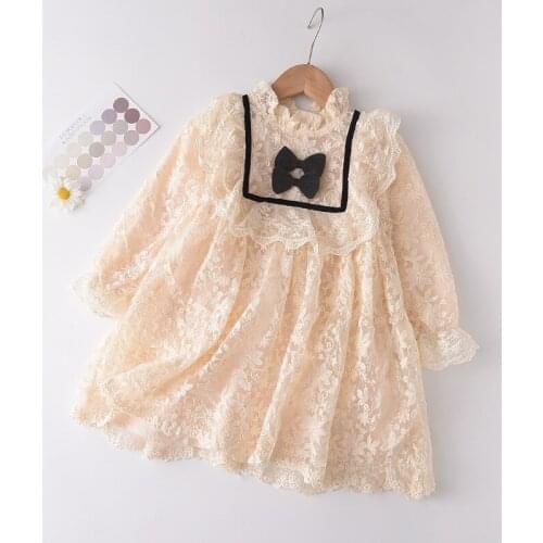Baby Girl Palace Costume Fall 2020 Children Girls Mesh Lace Dress Long Puff Sleeve Princess Dresses Girls Dress
