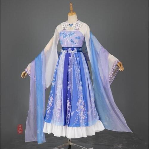 Antiquity Lolita Chinese Style Soft Girl Skirt Wisteria Flower Han Element Cute Daily Cosplay Costume Halloween Carnival