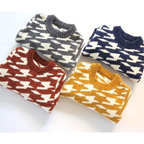 New childrens clothing boy sweater head round neck knit long sleeve thick autumn and winter tide