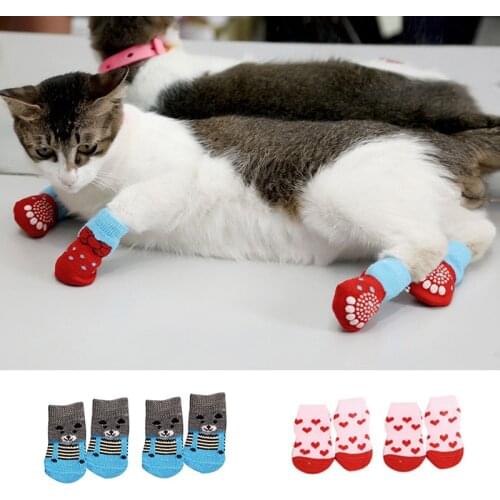4pcs Pet Dog Socks Non-Slip Cat Socks Cat Shoes Slippers Pet Cute Cats Snow Boots Socks Indoor for Small Dogs Pet Supplies