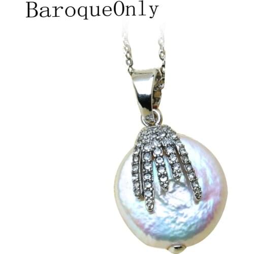 BaroqueOnly baroque natural freshwater pearl pendant necklace AAAA Zircon Jewelry 16-17mm 925 silver sterling 2019 new arrival