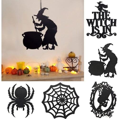 Halloween Hanging Signs Witch Ghost Bat Skull Spider Wooden DIY Halloween Party Indoor Outdoor Home Wall Door Hanging Decoration