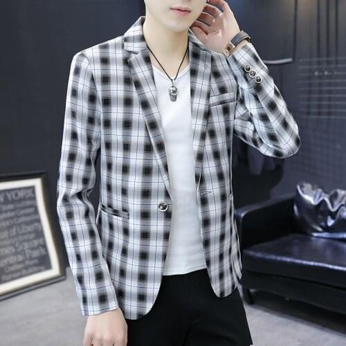 Casual suit male Korean style self-cultivation trend plaid small suit British style spring and autumn single western jacket yout