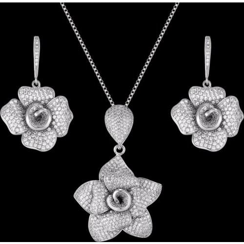 Zlxgirl jewelry luxury AAA zircon rose flower shape necklace pendant earring Set for women high quality party jewelry wedding