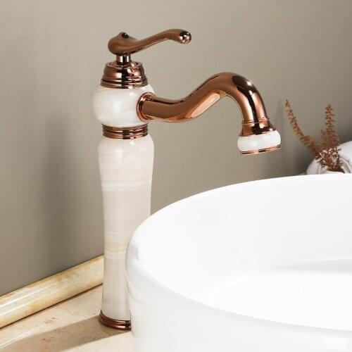 Luxury Rose Gold Brass Natural jade high Bathroom Sink Faucet Art Basin Mixer Taps Single Handle Lavatory Faucet--SM534