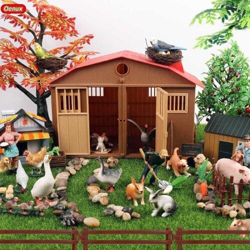 Oenux Zoo Farm Family Simulation Farmer Cow Hen Horse Pig Poultry Animals Model Action Figures PVC Lovely Educational Kids Toy