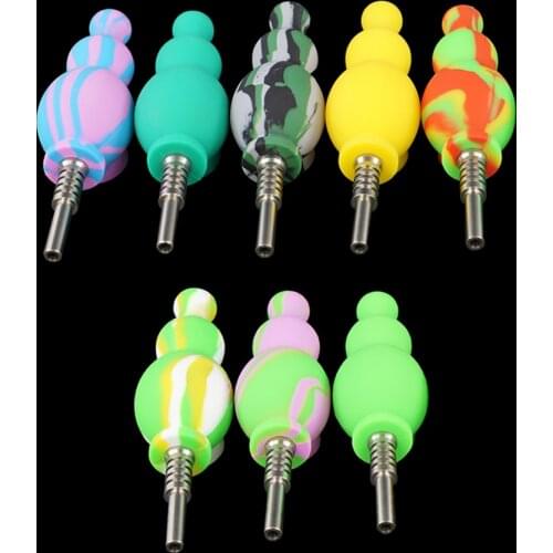 Assorted colors Gourd shape silicone smoking pipe with Titanium Nail Tobacco Smoking Pipe oil Concentrate