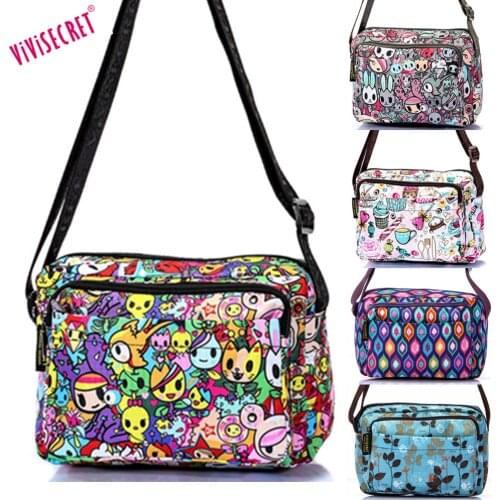 Womens Waterproof Nylon Messenger Cute Cartoon Crossbody Handbag Single Shoulder Satchels Bags For Girl Boys Ladys Child Kid