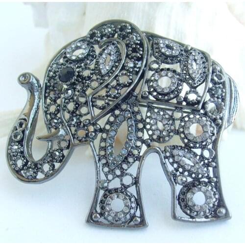 Unique Elephant Brooch Pin Pendant Black Gray Rhinestone Crystal EE05102C5