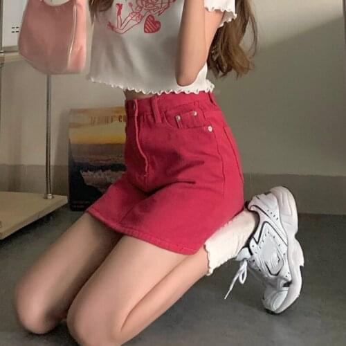 2021 High Quality Women Dress Summer Skirts Jenas Red Slim Women Skirt Korean Fashion Female Clothes Jupe Longue Femme WPY3806