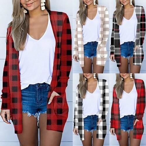 2021 Fashion Women Long Sleeve Plaid Shirt Coats Top Spring Autumn Casual Lapel Cardigan Jackets Outerwear Streetwear Coat