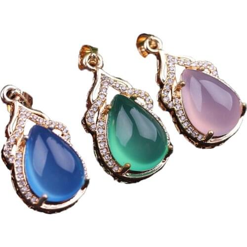 Women Rose gold Necklace Pendant Chalcedony Agate Water drop Small Pendant Free Rope Gift for Female Fine Jade Jewelry