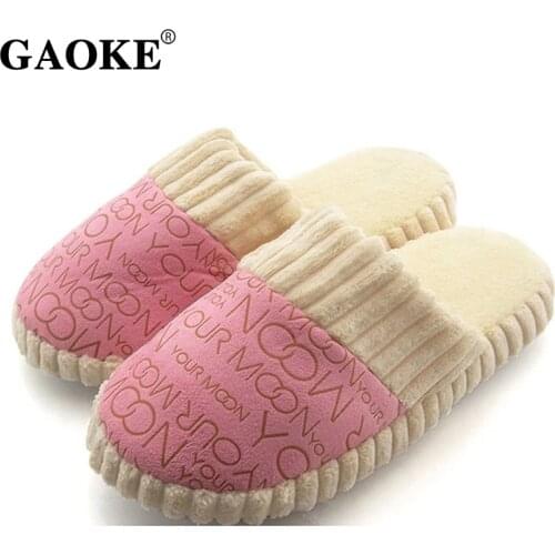 2021 Autumn Winter Warm Non-Slip Slipper Men Women Cotton-padded Home Slippers Rubber Sole Sewing Indoor Soft Plush Shoes