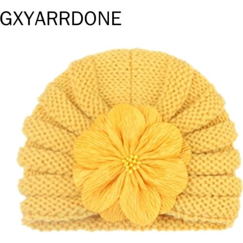 2021 Winter Knitted Baby Winter Hat Baby Flower Beanie Turban Hats Kids Cap Newborn Bowknot Hat For Girls Toddler Accessories
