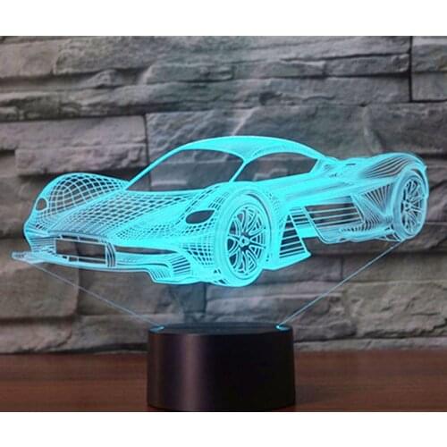 3D LED Night Light Imaginary Space Sports Car with 7 Colors Light for Home Decoration Lamp Amazing Visualization Optical