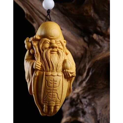 8CM wood buddha statue Shou Xing carving handmade the god of longevity crafts gift play birthday Art collection
