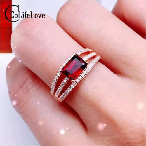 Promotion 925 silver ring 5*7mm blood red natural garnet silver ring for woman 2016 new fashion brithday gift for girlfriend