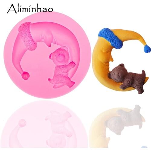 B0001 Cartoon bear and moon shape Sugarcraft Silicone mold fondant mold cake decorating tools chocolate mold