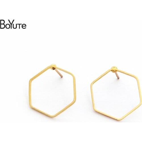 BoYuTe 50 Pieces Brass Material 16MM Hexagon Gold Stud Earrings for Womem