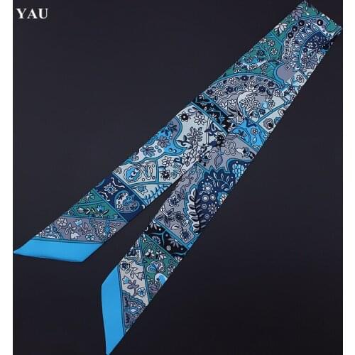 Brand 95cm*5cm Floret Grass Printed Bag Strap Small Scarf Women Twill Silk Scarf Headband Long Scarves Bag Accessories Ribbon