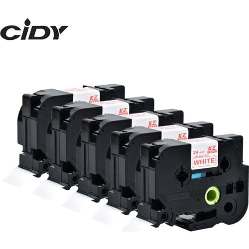 CIDY 5pcs 24mm Red on White Laminated TZe-252 TZE252 TZE 252 Labeling Tape for P-Touch label brother printer TZ252 TZ 252