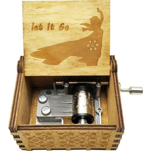 Antique Carved Wooden Hand music box Print Let It Go Music Box For Girls Birthday Gift Christmas New Year Gifts