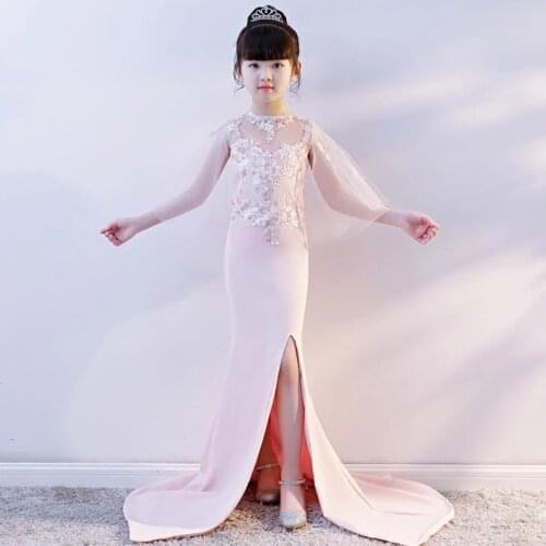 High-end Children Evening Gown Sexy Sequined Mesh Stitching Catwalk Princess Dress For Girls Birthday Party Vestidos L554