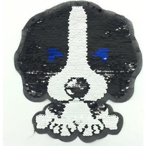 T-shirt Girl Patch 210mm Dog flip double sided Patches for clothing Reversible change color sequins T shirt Stickers