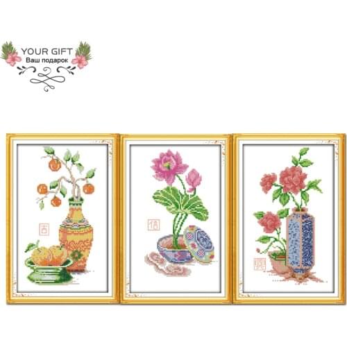 Joy Sunday Z402Z403Z404 Home Decor Orange Lotus Flowers Needlework Needlepoint Embroidery DIY Cross Stitch kits