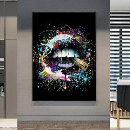 Canvas Painting Colorful Graffiti Lip Art Abstract Posters and Prints Cuadros Wall Art Pictures for Living Room Home Decoration