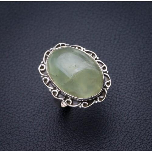 StarGems Natural Prehnite Handmade 925 Sterling Silver Ring 6 E2244