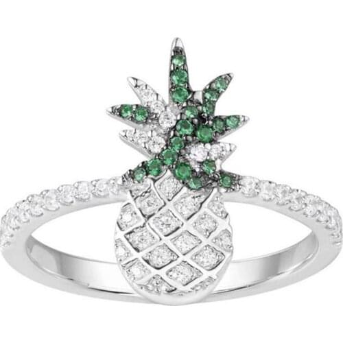 SLJELY S925 Sterling Silver Fashion Pineapple Ring Inlay AAA Cubic Zirconia for Women Party Dress Up Finger Rings Fine Jewelry