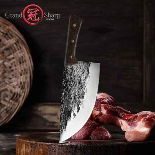 8.3'' Forged Chef Knife Slaughter Butcher Knife High Carbon Steel Knives Pork Fish Fruit Vegetables Cooking Tools Grandsharp
