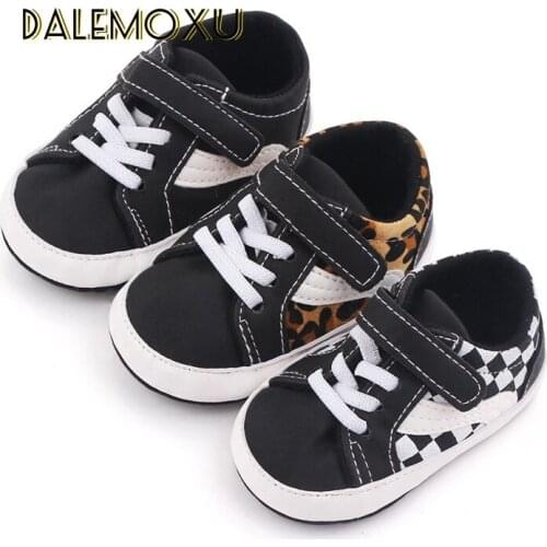 Newborn Toddler Infant Baby Girl Boy Soft Sole Canvas Crib Shoes Leopard Trainers Sneaker Prewalker Ventilated Black White 0-18M