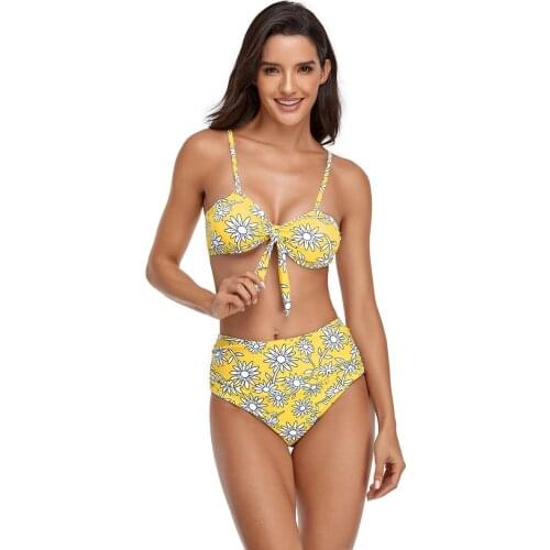 Sexy Floral Bandeau Bikinis Women Push Up Swimwear Spaghetti Strap Bowknot High Waisted Bathing Suit Beach Wear Female Biquini