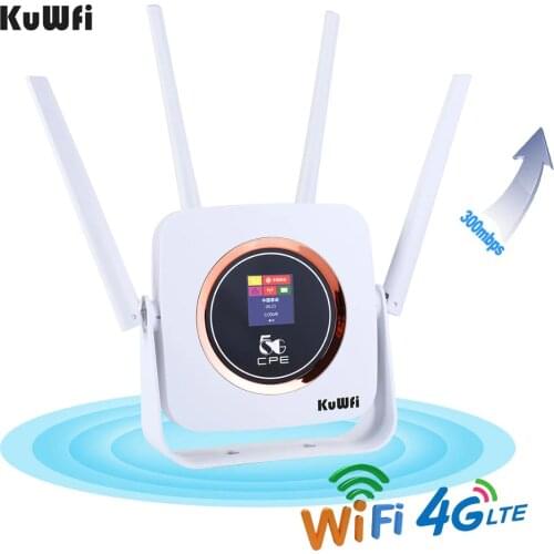 KuWFi 4G Router Cat6 300Mbps Unlocked Wireless CPE Router 4G LTE SIM Wifi Router With SIM Card Slot &RJ45 Lan Port