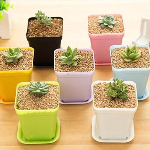 Square Plastic Colorful Plant Flower Pot Basket Tray Planter Home Garden Decor