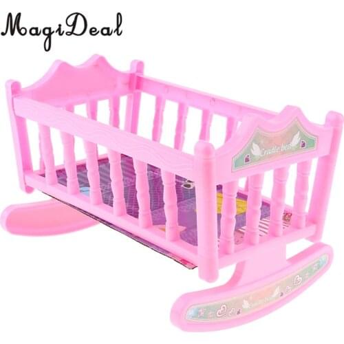 Cute Baby Doll Rocking Bed Bedroom Furniture Accessory for 20cm Dolls Toy Pink