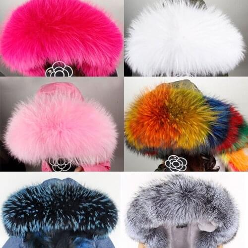MMK 100% real fur collar for parka coat luxury warm natural raccoon scarf women big fur collar scarf ladies jacket jacket