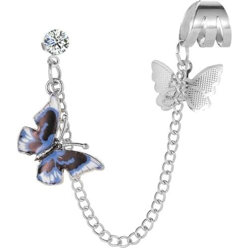 Fashion Butterfly Chain Earring Alloy Butterfly Tassel Earring Butterfly Cuff Earring Stud Earrings Girls Jewelry