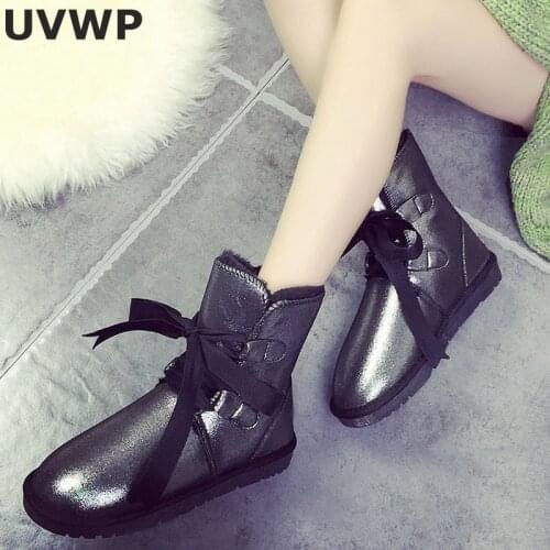 Fashion High Quality Women Snow Boots Genuine Leather Boots Warm Winter Boots Women Casual Lace Up Boots Shoes