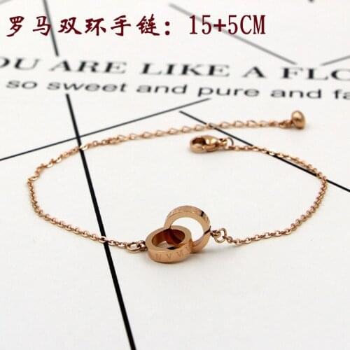 Fashion Stainless Steel Round Roman Numerals Double Circle Charm Chain Bracelet Bangle Christmas Woman Party Gift