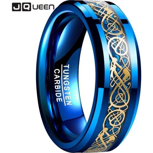 8mm Mens Tungsten Carbide Ring Celtic Dragon Wedding Ring Band Blue/Black Carbon Fiber Engagement Ring Size 5-14