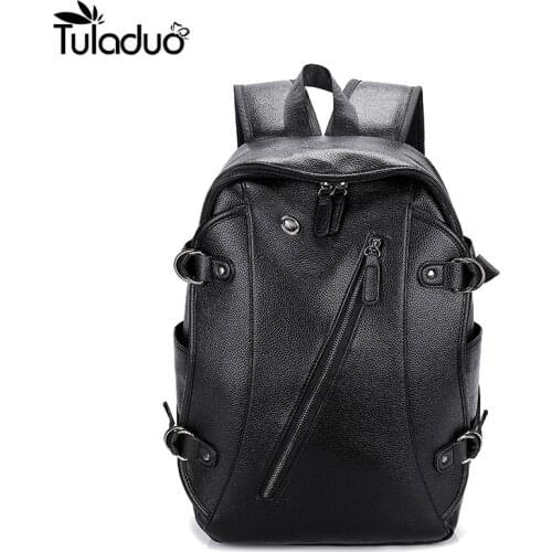 Mens Backpack External USB Charging Waterproof Backpack Fashion PU Leather Travel Bag Casual Bag Large Capacity Bag