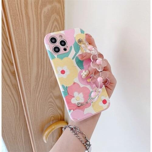 Cute Flower Wrist Chain Soft Case For Vivo Y12 Y15 Y17 X27 X50 X60 V15 Pro S5 S6 S7 Y19 Y20 Y50 Y52S Y70S Y85 Z5X IQOO NEO 7