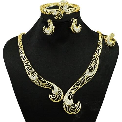 Bridal jewelry sets gold earring necklace bracelet jewelry sets new design jewelry sets for african women dubai jewelry sets